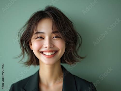 Portrait of beauty smiling Asian businessman with suit in professional studio background