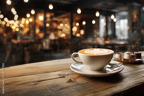 Coffee morning on the wood floor background.