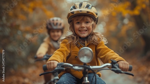 Children riding on bikes in the park