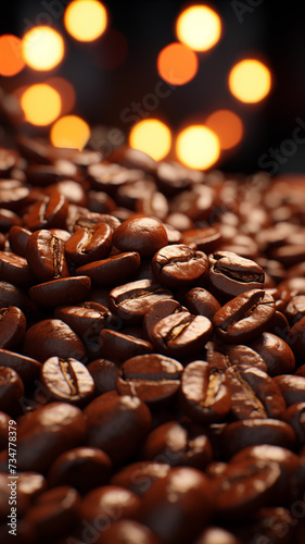 Coffee beans on the wood table.