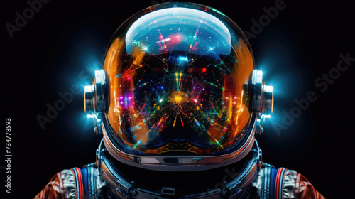 space and stars reflection from astronaut helmet glass visor  created with Generative AI Technology photo