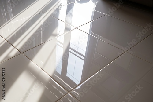 bright sunlight reflecting off of pristine white floor tiles
