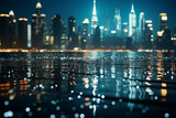 City view at night with colorful blurred bokeh background.