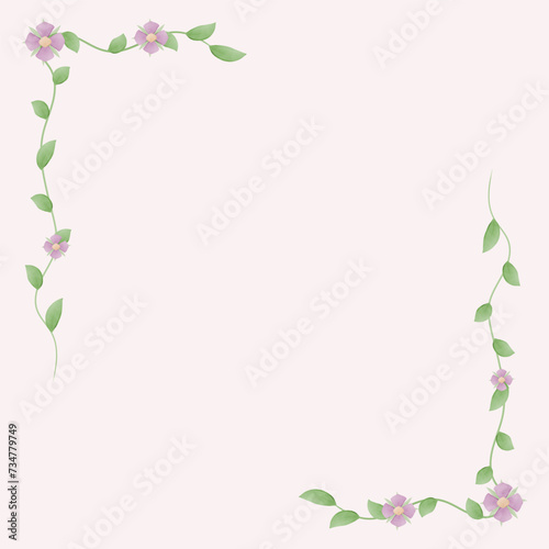 Fototapeta Naklejka Na Ścianę i Meble -  Frame with flowers and leaves. Pink background with floral watercolor composition. Invitation, celebration. Card, postcard, paper, template, banner. Vector.