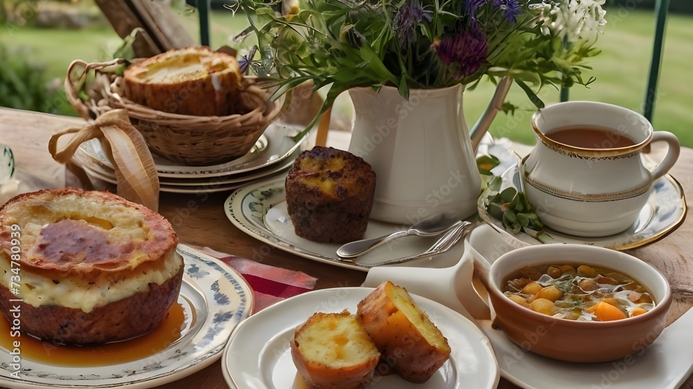 British cottage lunch set in an idyllic countryside