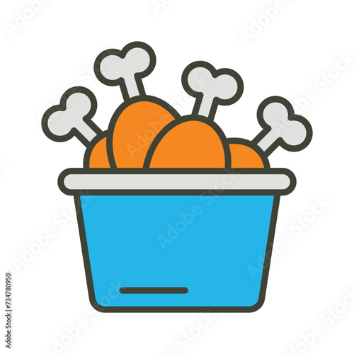 Fried chicken legs in bucket, fast food concept vector, drumsticks icon
