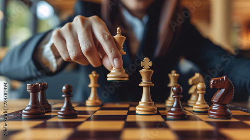 Business Strategist Contemplating Chess Move