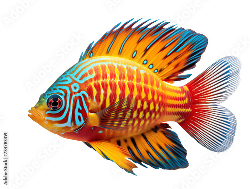 a colorful fish with blue and orange stripes
