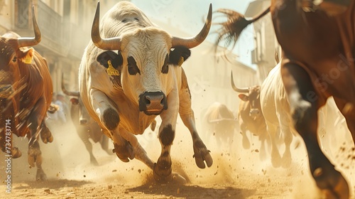 The Traditional Bull Run in Pamplona, Spain photo