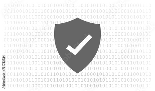 Secured icon. Checkmark and shield symbol. Network traffic, computer viruses, antivirus software, cybersecurity  protected sign. Stock illustration.