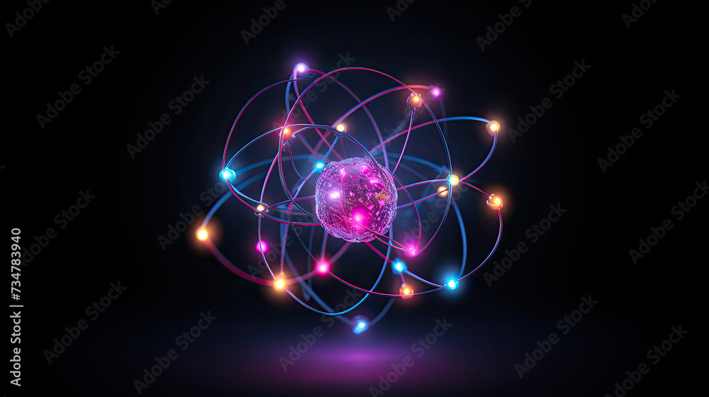dark background of magnified glowing atomic structures