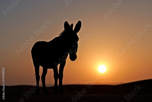 donkey silhouette against sunset in desert landscape