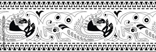 Seamless border, stylized drawing, ancient Scythian art, ethnic theme, vector design