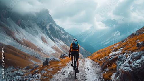Cyclist in mountain landscape. © Janis Smits