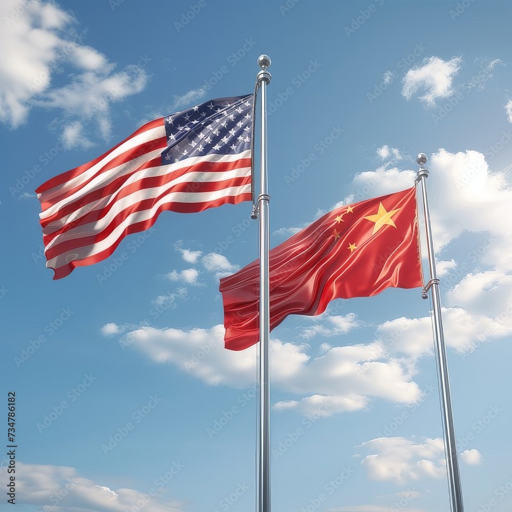 symbol of China-US relations and the flag of the United States of America and the flag symbol of China-US relations and the flag of the United States of America and the flag