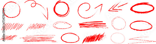 Highlight vector doodles, random red scribble elements, isolated