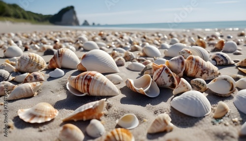 Multitude of seashells on a sandy beach