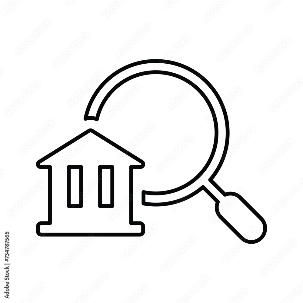 Home Search icon. Line, outline design. Home Search icon. Line, outline design.