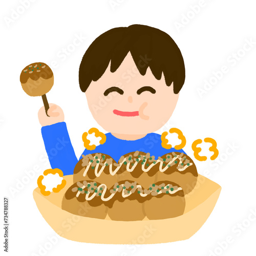 たこ焼きを食べている男の子