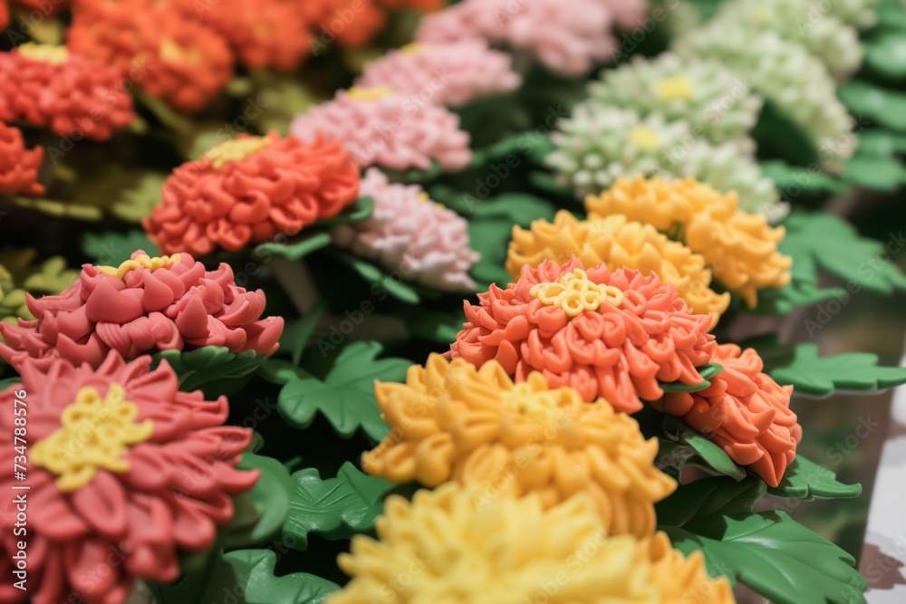 display of multicolored fondant chrysanthemums display of multicolored fondant chrysanthemums