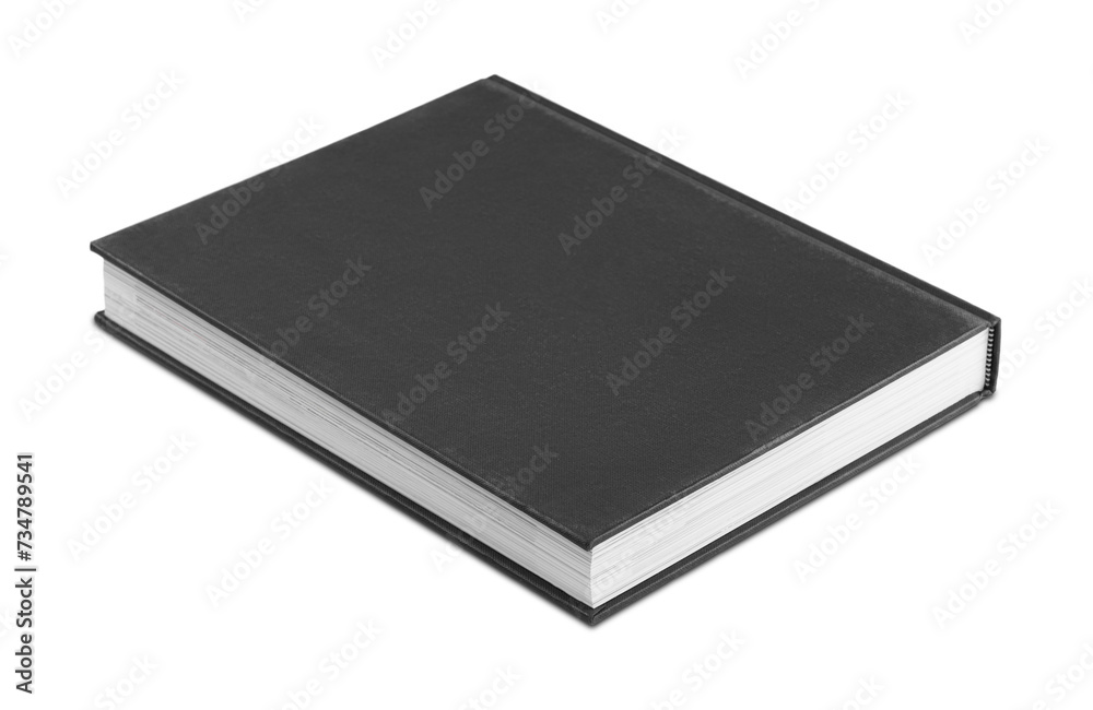 One closed black hardcover book isolated on white One closed black hardcover book isolated on white
