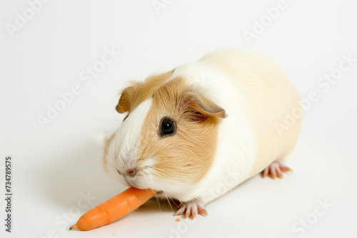 guinea pig eating a carrot on a white background