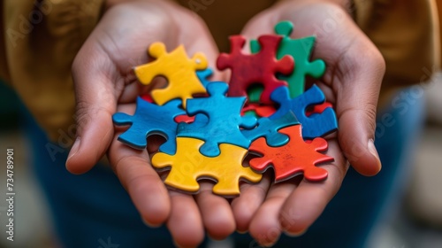 hands holding colorful puzzle pieces symbolizing connection and teamwork and cooperation.