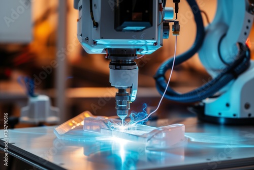 hightech robot conducting ultrasonic welding on plastic photo