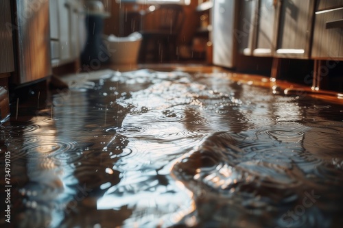 Spread of water flooding of the parquet floor of the house and damage from water leakage
