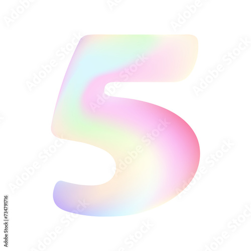 Wallpaper Mural Holographic liquid number 5. Balloon in the shape of number five. Render of neon inflated iridescent number with rainbow effect. Torontodigital.ca