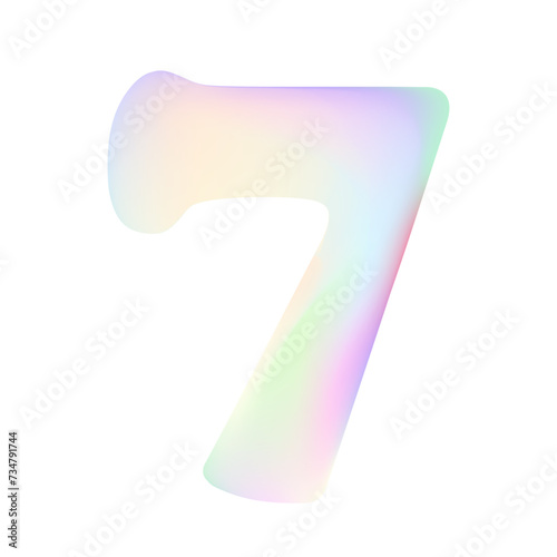 Colorful Gradient number seven. Inflated balloon number 7. With effect of holographic liquid. For birthday parties, various discounts and services. Vector illustration