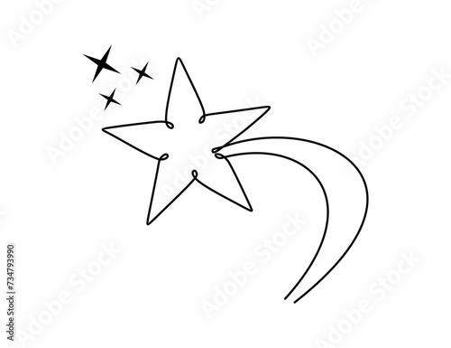 Rising star vector icon from one line hand drawing.  Simple and minimalist comic star doodle on white background.  
