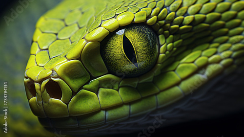 Close up of a dangerous green snake