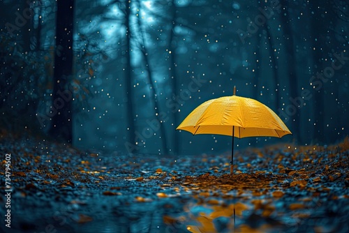 Wallpaper Mural Open yellow umbrella capturing raindrops, providing a cheerful contrast to the gray backdrop of a rainy day. Torontodigital.ca