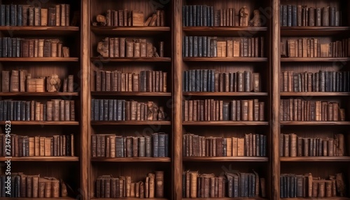 Dark vintage wooden bookshelves background