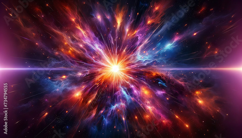 A spectacular cosmic explosion with vibrant colors and radiant light, depicting a powerful celestial event in a star-filled universe, embodying energy and creation.AI generated.