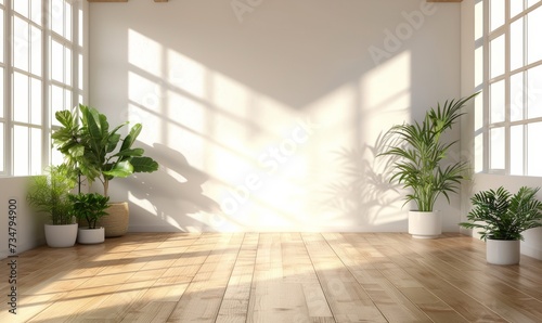 Empty room of modern contemporary loft with plants on wooden floor  Generative AI