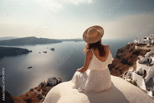Woman looking at view on famous travel destination