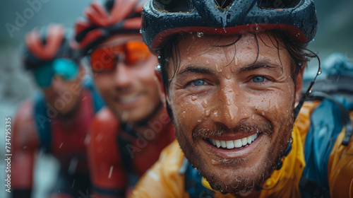 Face of a cyclist during an extreme mountain ride.