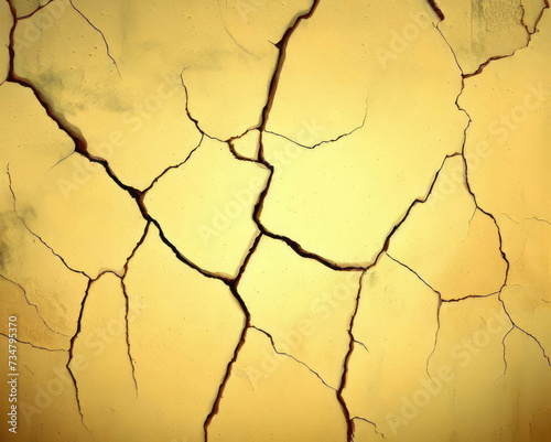 cracks on a yellow wall texture background