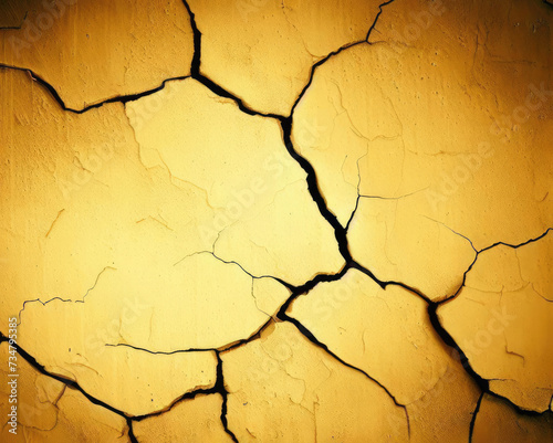 cracks on a yellow wall texture background