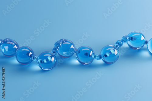 Blue Glass Bead Chain: Versatile Fashion Accessory in Aqua Hue Isolated on Blue Background.