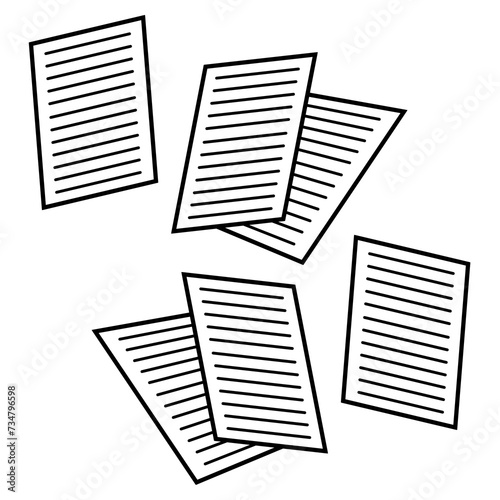 複数枚の書類や資料の線画のアイコンイラスト