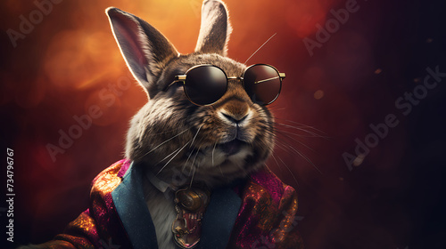 Portrait of a funny rabbit rock super star