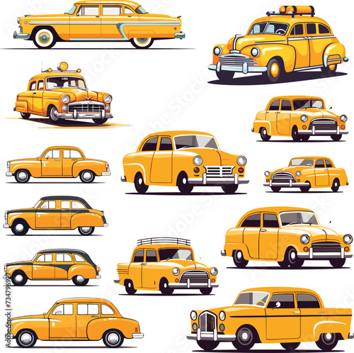 set of taxi illustration vector car transportation yellow travel service isolated symbol cab flat automobile transport vehicle
