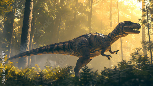 Majestic Dinosaur Roaming in Misty Prehistoric Forest © HappyKris