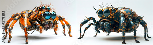 Unusual robot spiders. Fantasy insects in steampunk style. © Lunstream