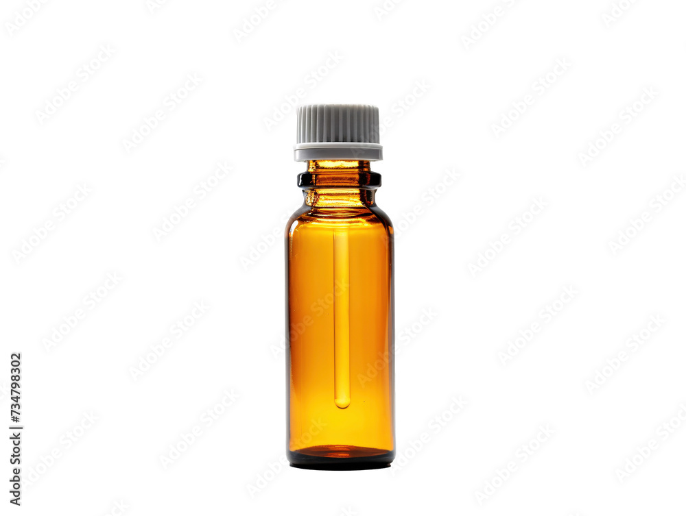 a small brown bottle with a white cap a small brown bottle with a white cap