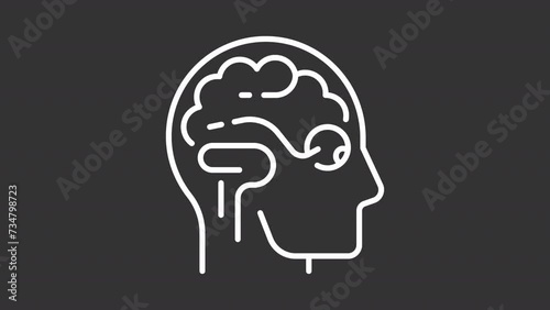 Brain processes white line animation. Perception eye animated icon. Information processing, cognitive function. Isolated illustration on dark background. Transition alpha video. Motion graphic photo