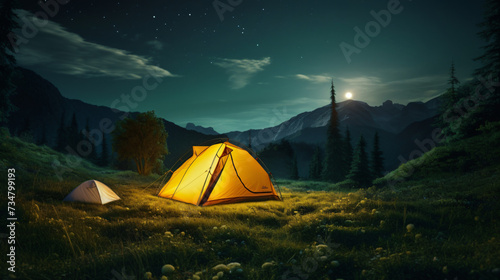 Glowing yellow camping tent © Hassan